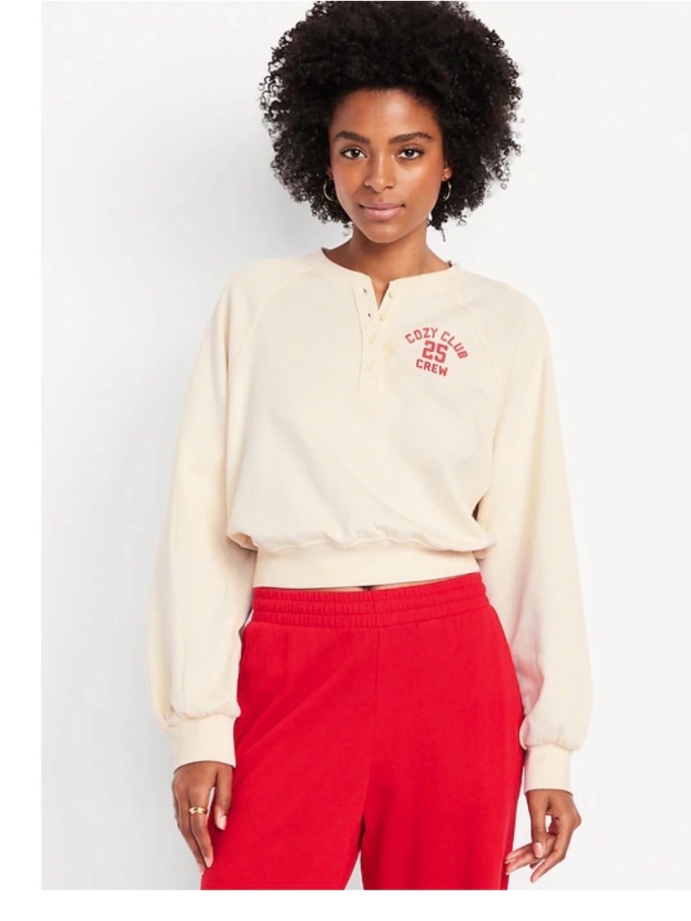 NWT Old Navy Cream Henley Sweatshirt with Red Chest Graphic size xL
